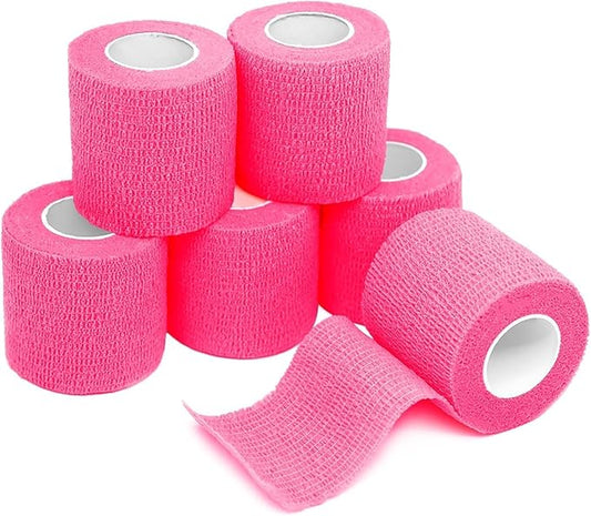 FriCARE Self Adhesive Bandage Wrap, Medical Tape in First Aid Kit, Cohesive Bandages for Wounds Sport Vet, 2 Inches X 5 Yards 6 Rolls, Pink