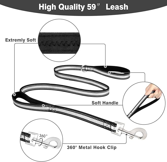 WINSEE Pet Harness Collar and Leash Set, All-in-one Reflective Dog Harness No Pull with Adjustable Buckles for Puppies, Small, Medium, Large, and Extra-Large Dogs (Large, Black)