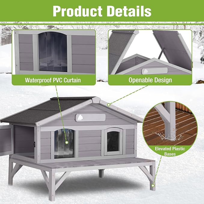 GUTINNEEN Heated Cat House Large Insulated Cat House Outdoor Weatherproof Feral Cat Shelter with Heated Pad, Insulated All-Round Thermal Liner for 1-4 Cats (Winter-Ready)