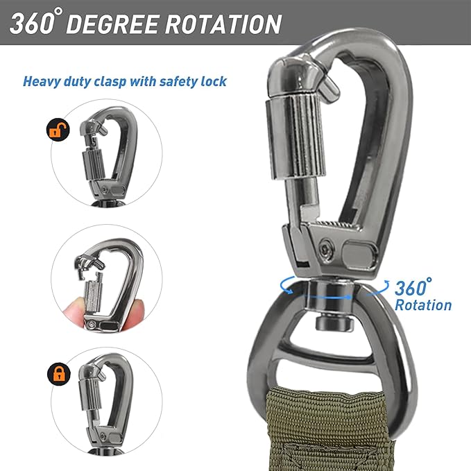 Hotsky Tactical Dog Leash Heavy Duty for Medium Large Dogs That Pull,4-6Ft Strong Bungee Shock Absorbing No Pull Dog Leash with Padded Double Handle and Car Seatbelt,ArmyGreen