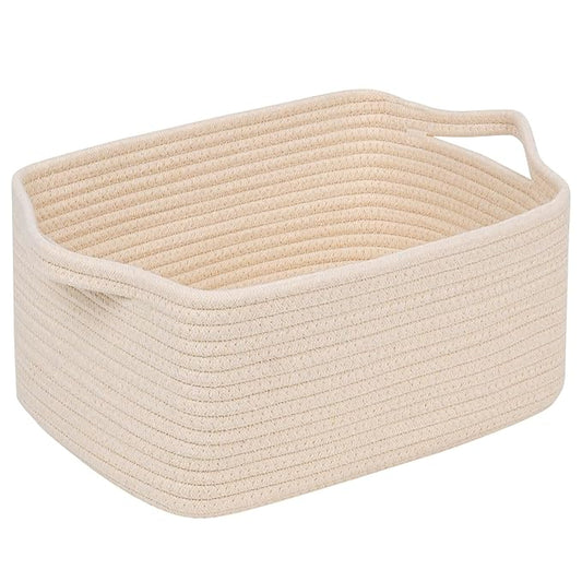 CubesLand Cube Storage Organizer Basket Bin, Rectangular Cotton Rope Basket, 14x10x7.08IN Beige