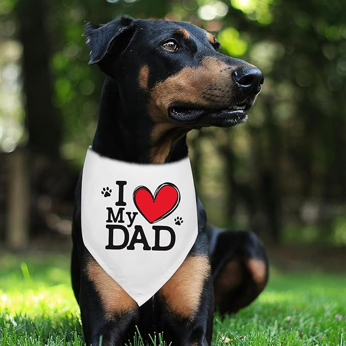 I Love My Dad Father's Day Dogs Bandana Funny Cute Dog Bandana Fathers Day Birthday Christmas Photo Prop Pet Scarf Accessories for Pet Dogs Lovers Dog Dad Gifts