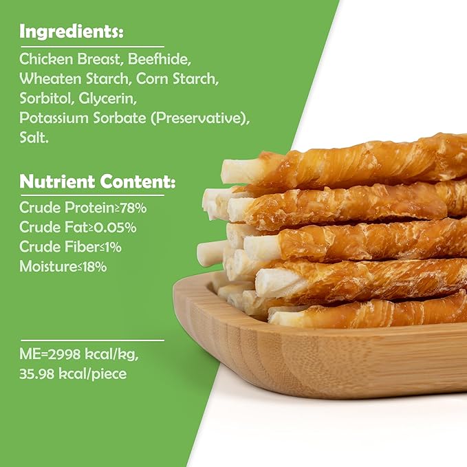 MON2SUN Dog Treats, Rawhide Twist Chicken Hide Sticks, Suitable for Puppy and Small Dogs, 5 Inch (Chicken, 14.11 oz)