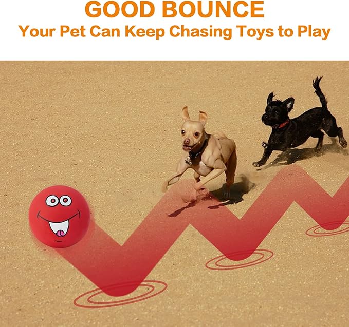 Squeaky Dog Toys Chewing Durable Teething Latex Rubber Soft Interactive Fetch Play Dog Balls with Funny Smile Face for Puppy Small Medium Pet Dog (6PCS)