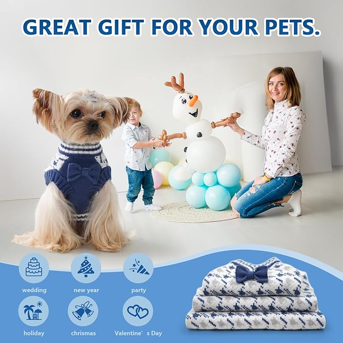 Dog Sweater for Extra-Small Dog Boy, Soft Puppy Clothes Winter Weather Halloween Sweater for Pet Outfit for Doggie Kitten Small XXS XS Cat Sweaters Apparel (Blue, S)
