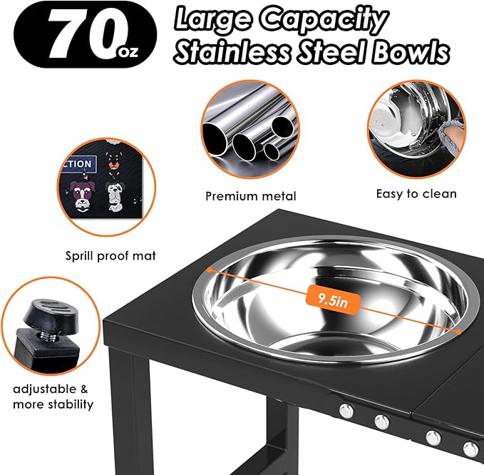 Metal Elevated Dog Bowl for Large 𝐋𝐚𝐫𝐠𝐞 Raised Bowl Stand with Sprill Proof Mat and 2000ML Pet Bowls, Food & Water Bowls 16" Tall Dog Feeder for Large Breed