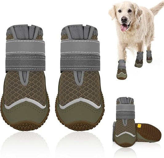 SlowTon Dog Shoes for Large Small Medium Dogs - Breathable Dog Boots for Summer Hot Pavement, Paw Protector for Outdoor Walking Winter Snow, Anti-Slip Rubber Dog Booties for Hardwood Floor (Brown, 3)