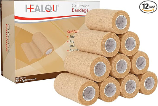 HEALQU Self Adhesive Bandage Wrap – 4" x 5 Yard, 12 Rolls Cohesive Tape for Athletic & Sports - Self Adherent Medical Tape, Flexible, Waterproof Elastic Bandages for Wrist & Ankle Vet Wrap for Dogs