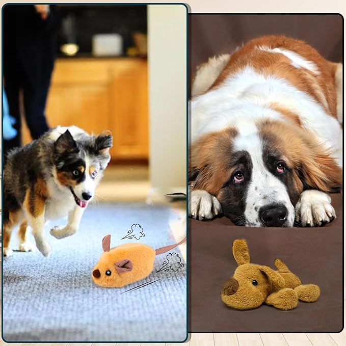 BABORUI Interactive Dog Toys Mouse, Escaping Mice Squeaky Dog Toys with Lights & Auto-Turn, Rechargeable Moving Dog Toy for Small/Medium/Large Dogs & Cats (Yellow)