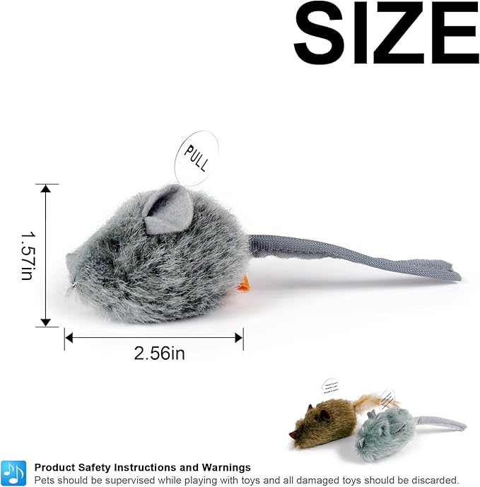 TTcat 2Pcs Silvervine Feather Mice for Cats and Kittens,Interactive Cat Mice Toy,Melody Chaser Cat Play Squeaking Mice.
