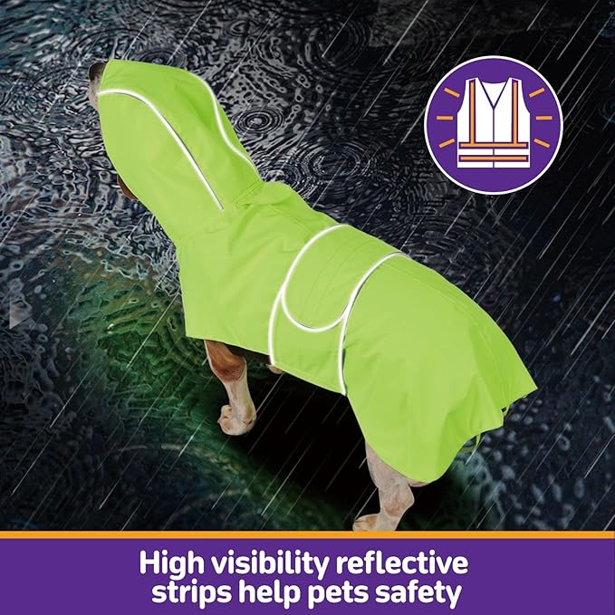 Dog Raincoat Reversible, Single Side Slicker Poncho Adjustable Waterproof Dog Rain Jacket with Leash Hole/Reflective Stripe Hooded Snowproof Windproof Clothes for Medium to 2X Large Dogs, M