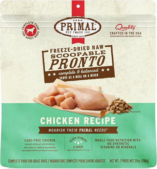 Primal Freeze Dried Dog Food, Pronto Mini Nuggets, Chicken; Scoop & Serve, Complete & Balanced Meal; Also Use As Topper or Treat; Premium, Healthy, Grain Free, High Protein Raw Dog Food (25 oz)