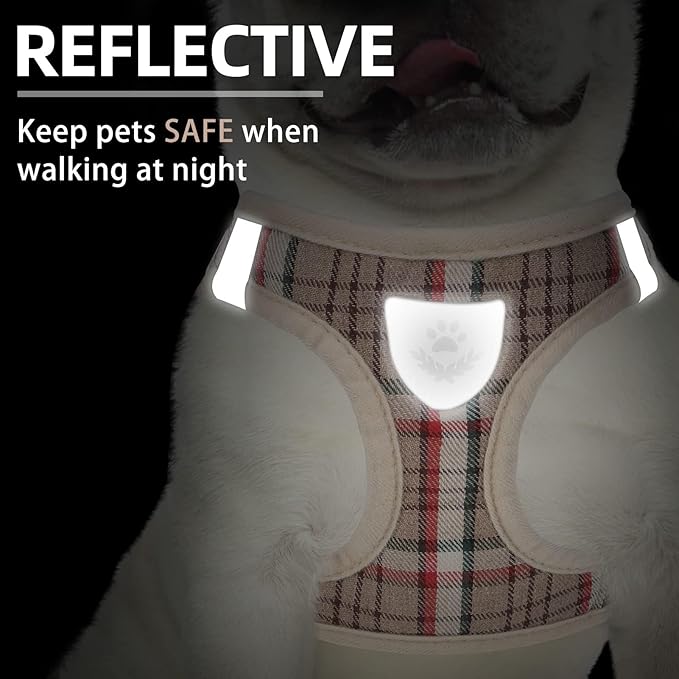 PUPTECK Adjustable Dog Harness Collar and Leash Set Step in No Pull Pet Harness for Small Medium Dogs Puppy and Cats Outdoor Walking Running, Soft Mesh Padded Reflective Vest Harnesses, Khaki M