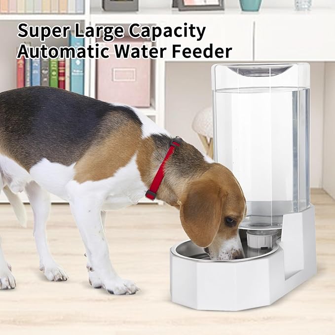 Sfozstra Automatic Pet Water Dispenser: 8L White Gravity Stainless Steel Water Bowl- Without Filter- Angular Water Feeder for for 30-60 LB Senior Pet Dogs with Neck Pain Relief in Living Room Bedroom