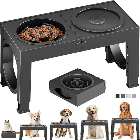 XIAZ Slow Feeder Dog Bowl Elevated Food and Water Bowl Stand for Large Medium Sized Dog, 4 Heights Adjustable, Non-Slip, Durable, Prevents Bloating & Improves Digestion for Dogs