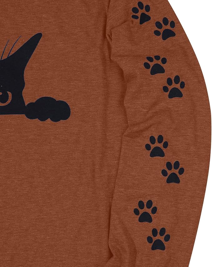 JINTING Cat Shirts for Women - Loose Fit Lightweight Long Sleeve Graphic Tee Fall Printed Crewneck Blouse Casual Tops