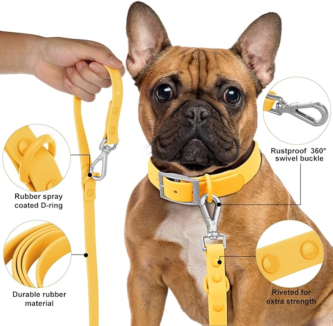 Wisedog Waterproof Dog Leash – 5ft/6ft Adjustable with 2 Hooks & Traffic Handle, Easy to Clean Double Clip Leash for Small, Medium, Large Dogs (Butter Yellow L)