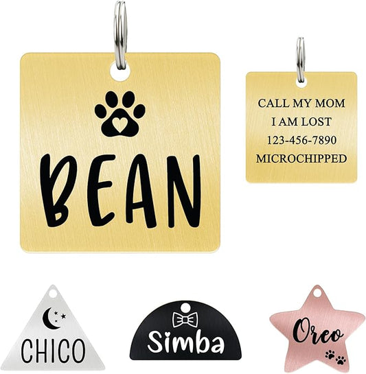 Ultra Joys Personalized Cat Collar Name Tag Small Pet ID Tags for Cats - Customized Mini Cute Dog Cat ID Tag - Bothside Engravable Lightweight Durable Stainless Steel - Square Tag in Gold