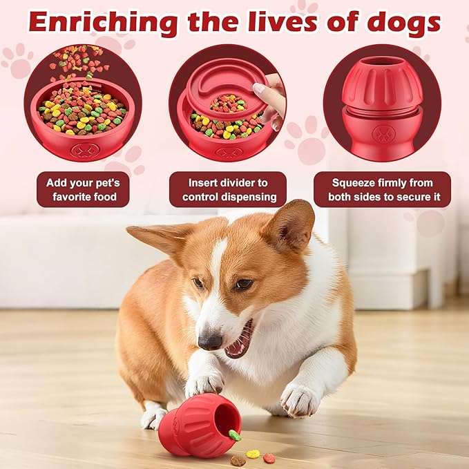 VIWIK Frozen Treat Dispensing Dog Toy for Medium Small Dogs, Interactive Dog Puzzle Toys for Boredom, Cognitive Dog Enrichment Toys, Freezable Fillable Rubber,Reduces Anxiety Red
