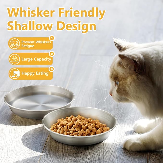 6-Pack Stainless Steel Cat Food Bowls – Deep Whisker-Friendly Non-Slip Silicone Base,Easy to Clean Indoor Feeding Dishes(5.9")