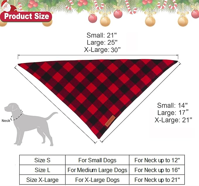 ADOGGYGO Christmas Dog Bandanas 2 Pack, Premium Cotton Fabric, Multiple Sizes Offered, Red Green Plaid Bandanas for Small Medium Dogs (Small, Xmas)