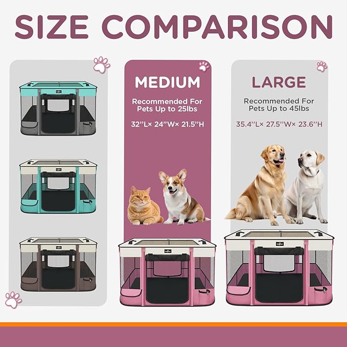 Foldable Pet Kitten Playpen, Upgrade Waterproof Portable Cat Dog Playpen Kennel Tent for Dog Cat, Retractable Shade Cover with Free Carrying Case, Indoor Outdoor Use for Small Pet, Pink