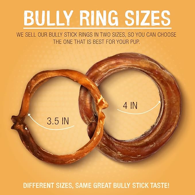 Pawstruck All-Natural 4" Bully Stick Rings for Dogs - Rawhide-Free, 100% Beef, Single Ingredient Dental Chew Bones - Fully Digestible, Low Odor - Bulk 25 Pack - Packaging May Vary