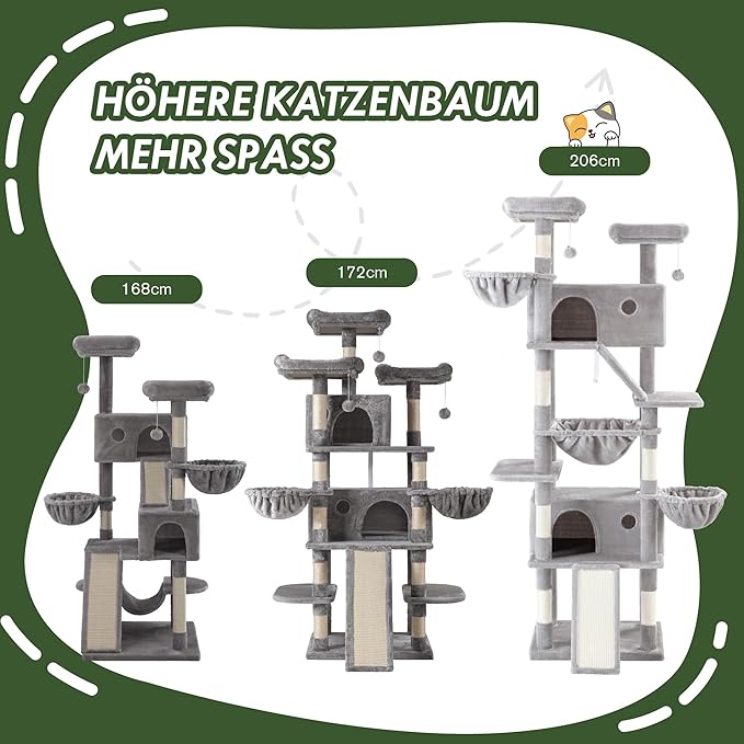 MUTICOR 81 inches Multi-Level Tall Cat Tree Tower for Indoor Kitties/Large Climbing Tree House for Big Feline/Condo/Sisal Scratching Posts/Plush Perches Platforms/Basket Hammock/Grey