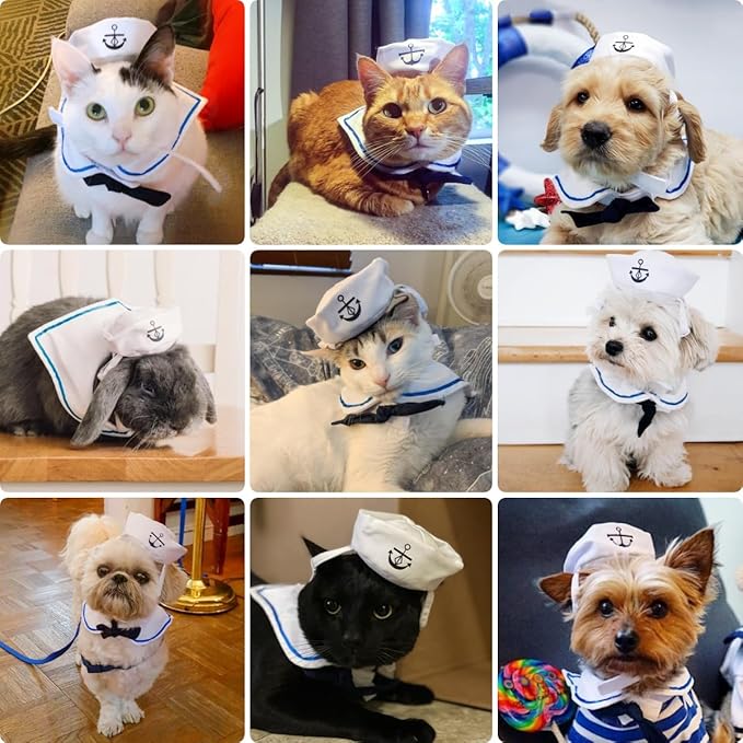 PETLESO Cat Costume Cat Sailor Hat Small Dog Outfit Pet Halloween Costumes for Kitten,Puppy