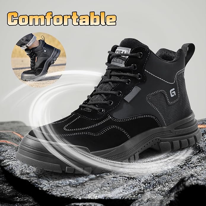 Steel Toe Boots for Men Indestructible Steel Toe Shoes Breathable High Top Work Boots for Men Lightweight Safety Shoes Non Slip Work Shoes Industry Construction Safety Boots