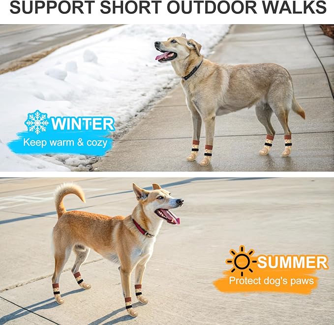 BEAUTYZOO Non Slip Dog Socks to Prevent Licking Paws -Dog Boots & Paw Protectors with Grippers on Hardwood Floors, Dogs Shoes for Hot/Cold Pavement Small Medium Large Senior Dogs Booties