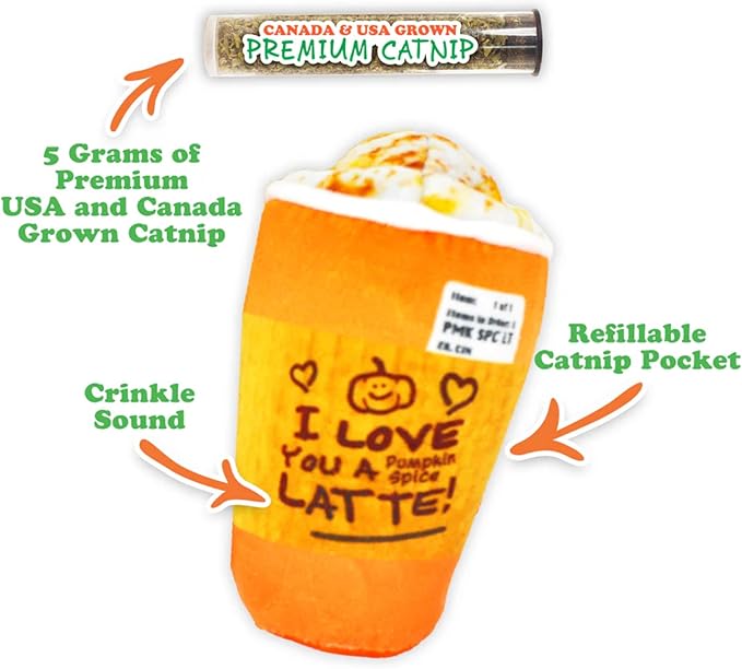 Meowijuana Get Spooked Bundle | Pumpkin Spice Latte Refillable Toy and Harvest Moon Blend | Promotes Play and Cat Health | Includes North American Organic Catnip