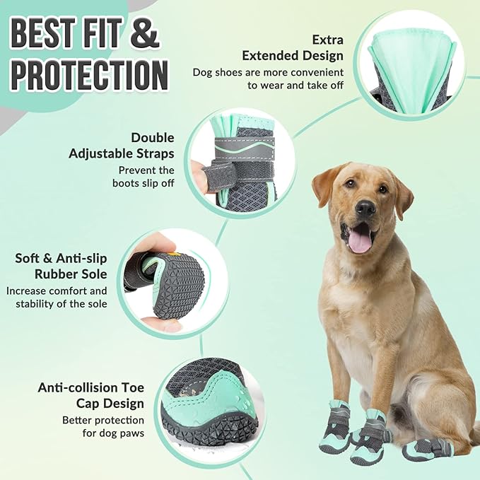 SlowTon Dog Shoes for Large Small Medium Dogs - Breathable Dog Boots for Summer Hot Pavement, Paw Protector for Outdoor Walking Winter Snow, Anti-Slip Rubber Dog Booties for Hard Floor (GR, 1)