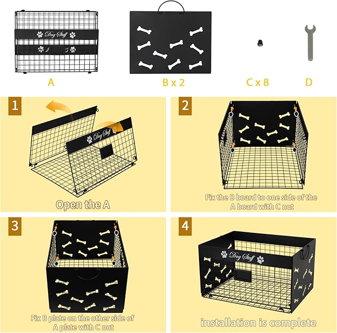 Dog Toy Basket - Large Dog Toy Box with Handles and Label Position Design for Living Room, Metal Dog Toy Bin Storage for Dogs Chew Pets Toys, Blankets, Clothes, Food (Black)
