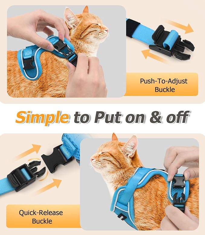 Halypet Cat Harness and Leash Set [MAX Safety 4th-Gen Upgrade] Escape Proof Adjustable Cat Leash Comfortable Soft Vest Easy to Wear Kitten Harness with Reflective Strip for Cats Walking, XS SkyBlue