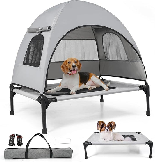 Elevated Outdoor Dog Bed with Canopy – Cooling Camping Tent, Removable Shade, Off-Ground Cot, Small