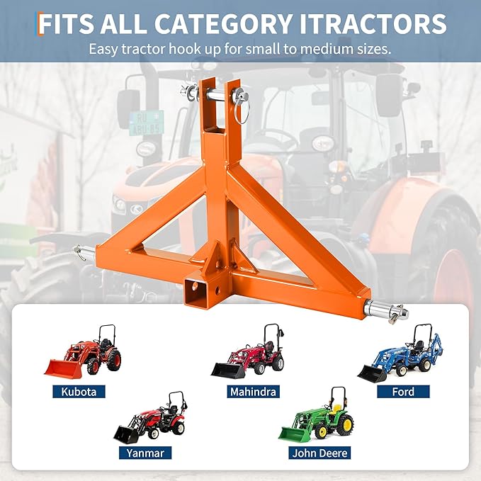 Garvee 3 Point 2" Receiver Trailer Hitch Heavy Duty Drawbar Adapter Cat 1 Tractor Tow Compatible,10,000Lb Tractor 3 Point Hitch Receiver,Towing Ball Mount, Tractors Standard Category 1