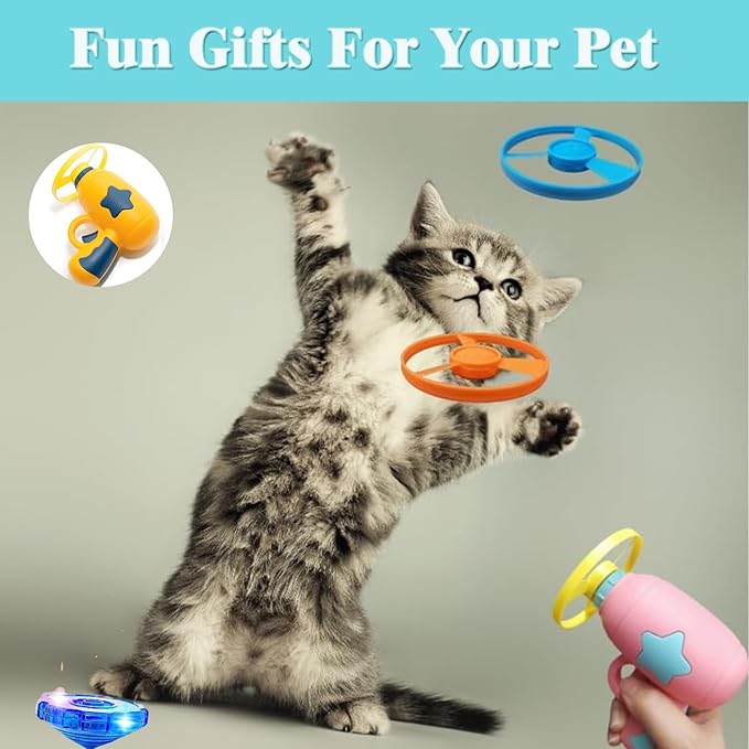 Cat Fetch Toy, Interactive Flying Cat Toy with 20 Flying Propellers, Kitten Tracks Toy for Training Hunting Chasing(Yellow)