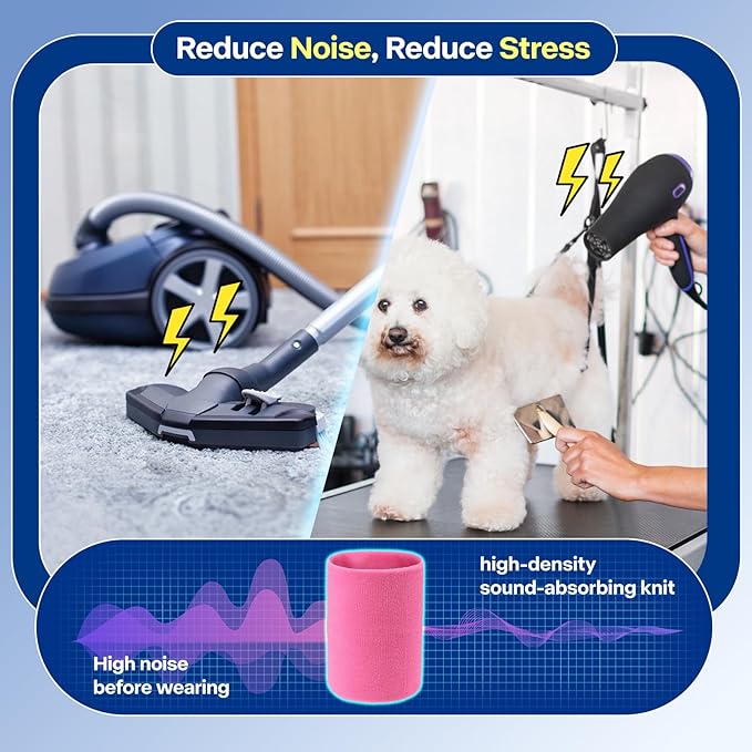 Dog & Cat Calming Band Cat Anxiety Relief Cover,Double Layer Thickened Pet Ears Elastic Neck Band Noise Cancelling Ear Muffs for Anxiety Relief/Noise Protection,Grooming,Thunder,Fireworks