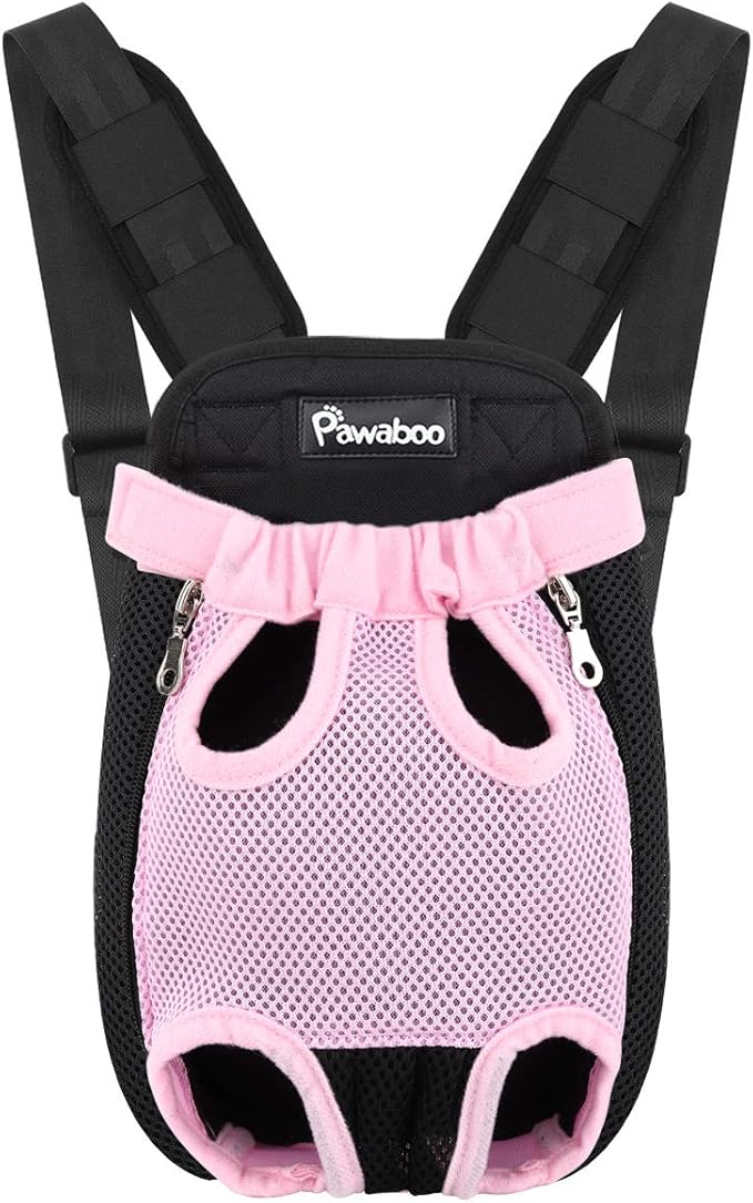 Pawaboo Pet Carrier Backpack, Adjustable Pet Front Cat Dog Carrier Backpack Travel Bag, Legs Out, Easy-Fit for Traveling Hiking Camping for Small Medium Dogs Cats Puppies, Small, Pink