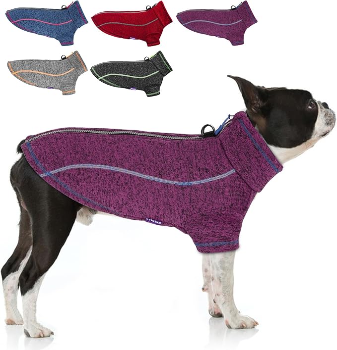 cyeollo Warm Dog Sweater with Zipper, Doggy Reflective Highneck Jackets with D Ring Step in Dog Winter Coats Fleece Female Stretchy Dogs Sweaters Pet Clothes for Medium Dogs, Purple XL