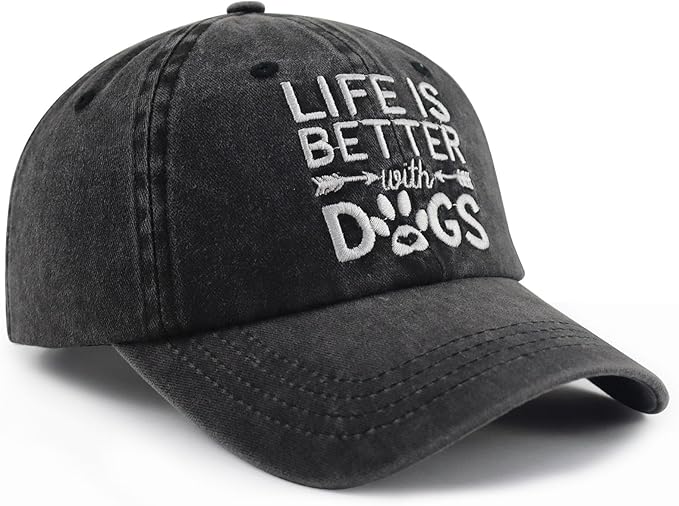 Life is Better with Dogs Hat for Men Women, Funny Adjustable Embroidered Animal Gifts Baseball Cap