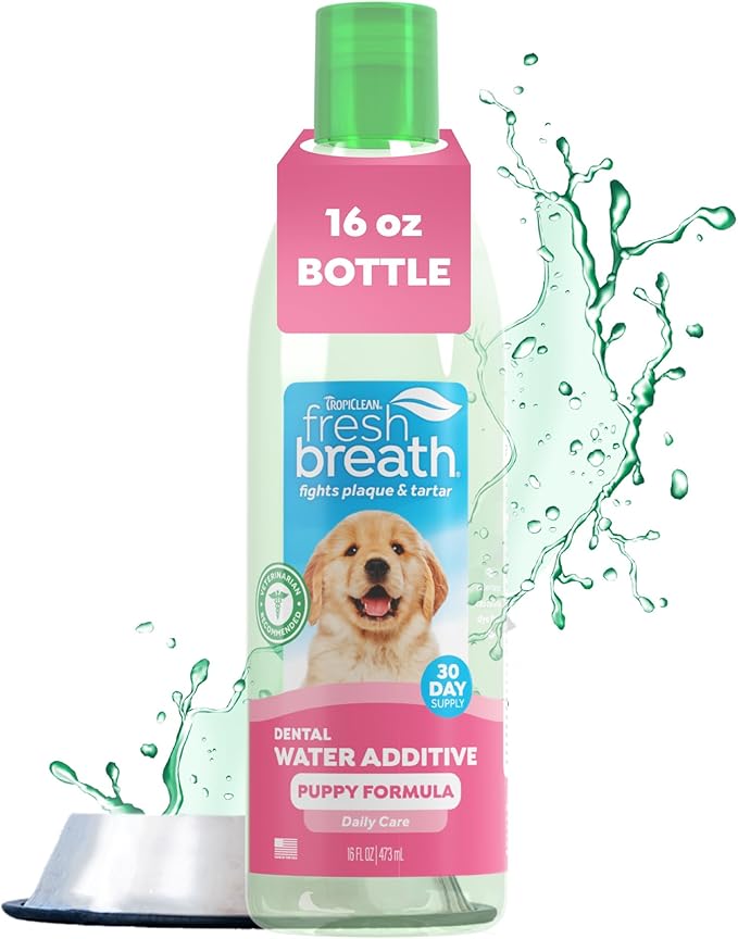 TropiClean Fresh Breath Water Additive for Puppies, Teeth Cleaning and Breath Freshener Solution, No Toothpaste or Toothbrush Required, 16oz.