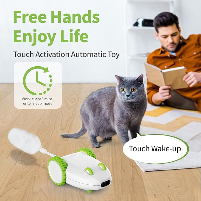 PETGEEK Automatic Cat Mouse Toys Interactive Cat Toys for Indoor Cats, Smart Sensing Moving Electric Cat Toys with Catnip Wand, USB Rechargeable Remote Control Squeaky Mouse Cat Toy, 3 Catnip Tails