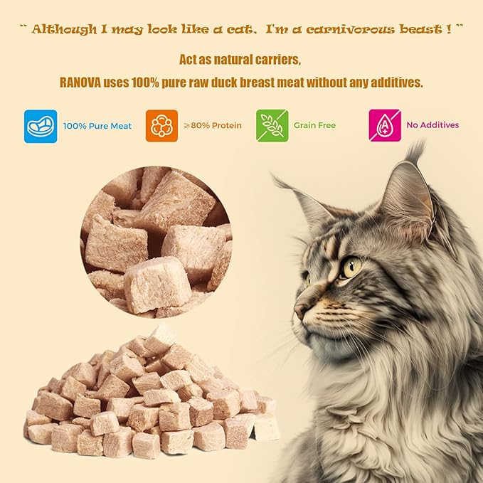 RA NOVA Freeze Dried Cat Treats - 100% Duck Breast Grain Free Raw - Natural Balance Limited Ingredient High Protein Cat Snack 115g/4.1oz - Picky Eater Challenger