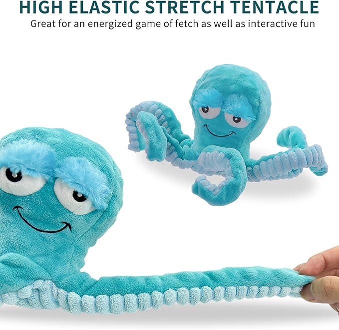 Squeaky Dog Toys - Interactive Plush Toys for Medium Dogs- Blue Octopus Toys for Tug of War