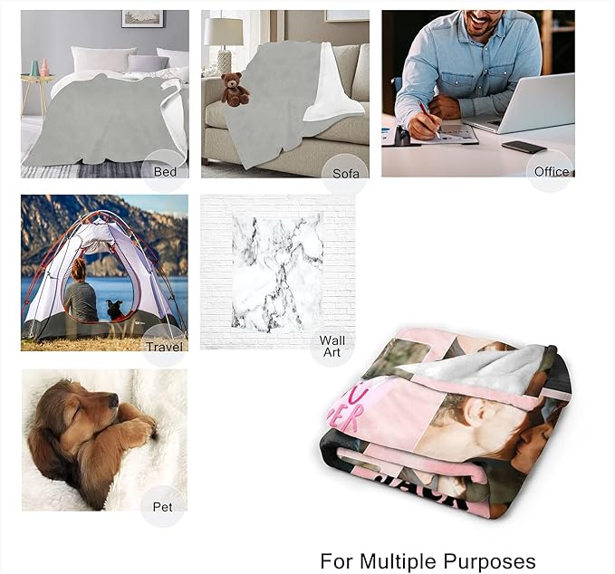 Custom Valentine's Day Blanket with Picture Photo Name, Make a Customized Collage Blankets Gift for Lover, Personalized Throws Blanket to My Wife Husband Souvenir 5 Photos Made in USA