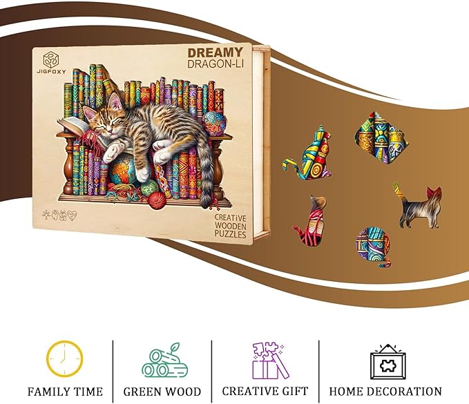 Jigfoxy Wooden Puzzles for Adults, Cat Wood Puzzles Adult, Unique Animal Shape Wooden Jigsaw Puzzles for Adults, Birthday Gifts for Puzzle Lovers, Family, Friend (XL-17.3 * 14in-450pcs)