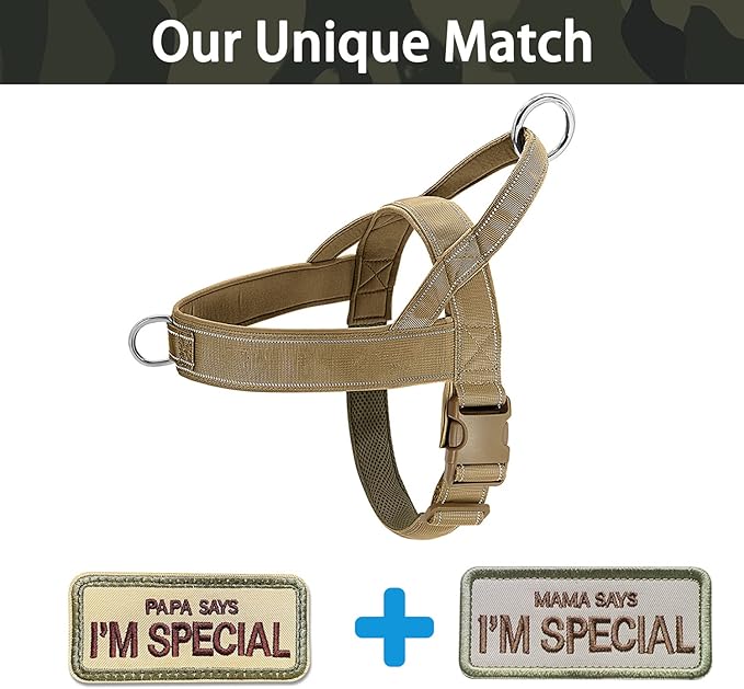 No Pull Dog Harness for Medium Large Dogs, Reflective Escape Proof Adjustable No Pulling Harnesses Brown L