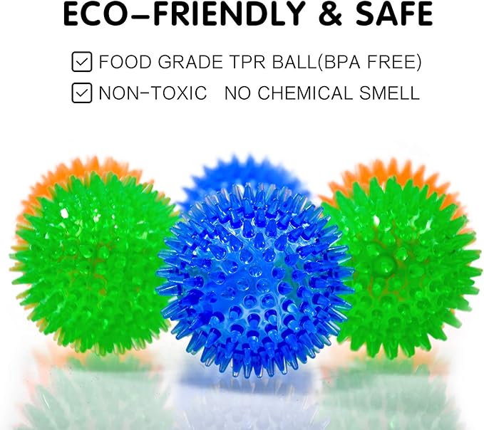 SHARLOVY Squeaky Balls for Pet Small Puppy, 6 Pack TPR Fetch Spike Balls for Dogs, Rubber 6 Pack Bright Colors Chew Teething Dog Toys, for Clean Teeth and Training, for Puppy Chew and Teething